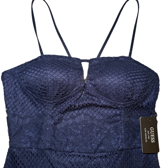 Guess Sheath Dress Blue Lace Spaghetti Strap Size 10 - Picture 15 of 15